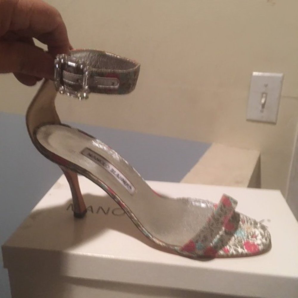 Multi Colored Jacquard High Heel Sandals